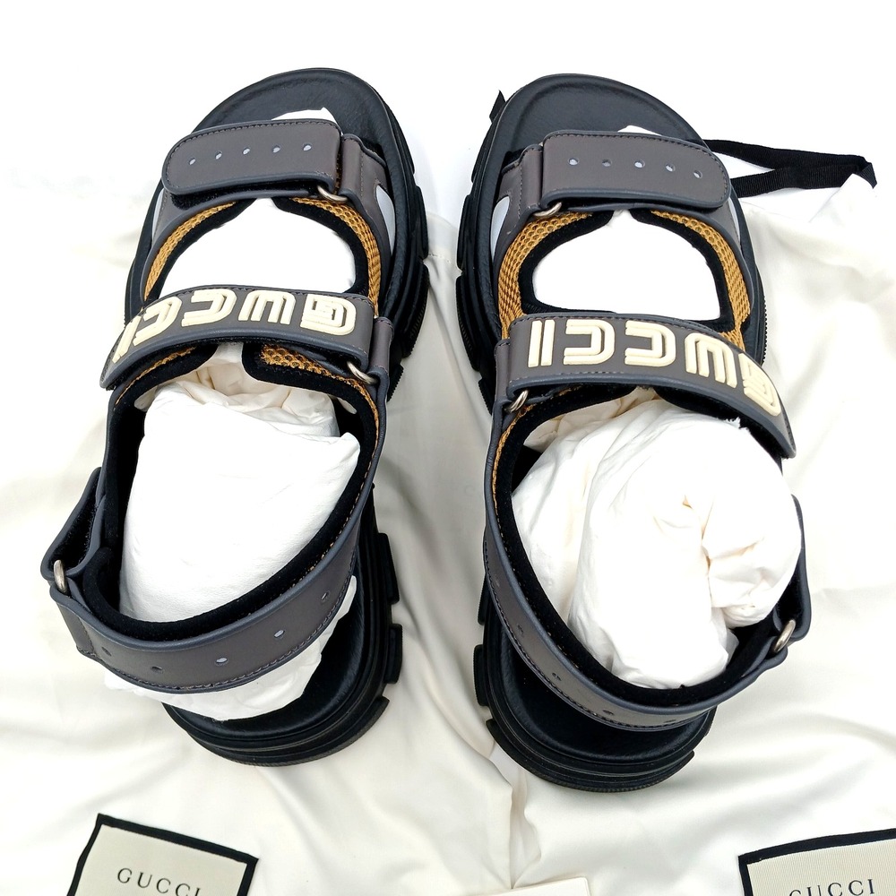 GUCCI SEGA Aguru Trek Sandals Leather‎ Black Bronw  Mens 546064 DIR10 1265 G 7 - Picture 3 of 11